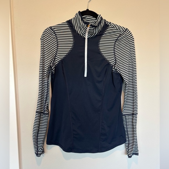 Zella Navy and White Striped Long Sleeve Swim Tee - Picture 1 of 5